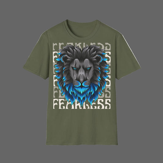 Fearless Lion T-Shirt — Blue Gradient Mane Graphic Tee