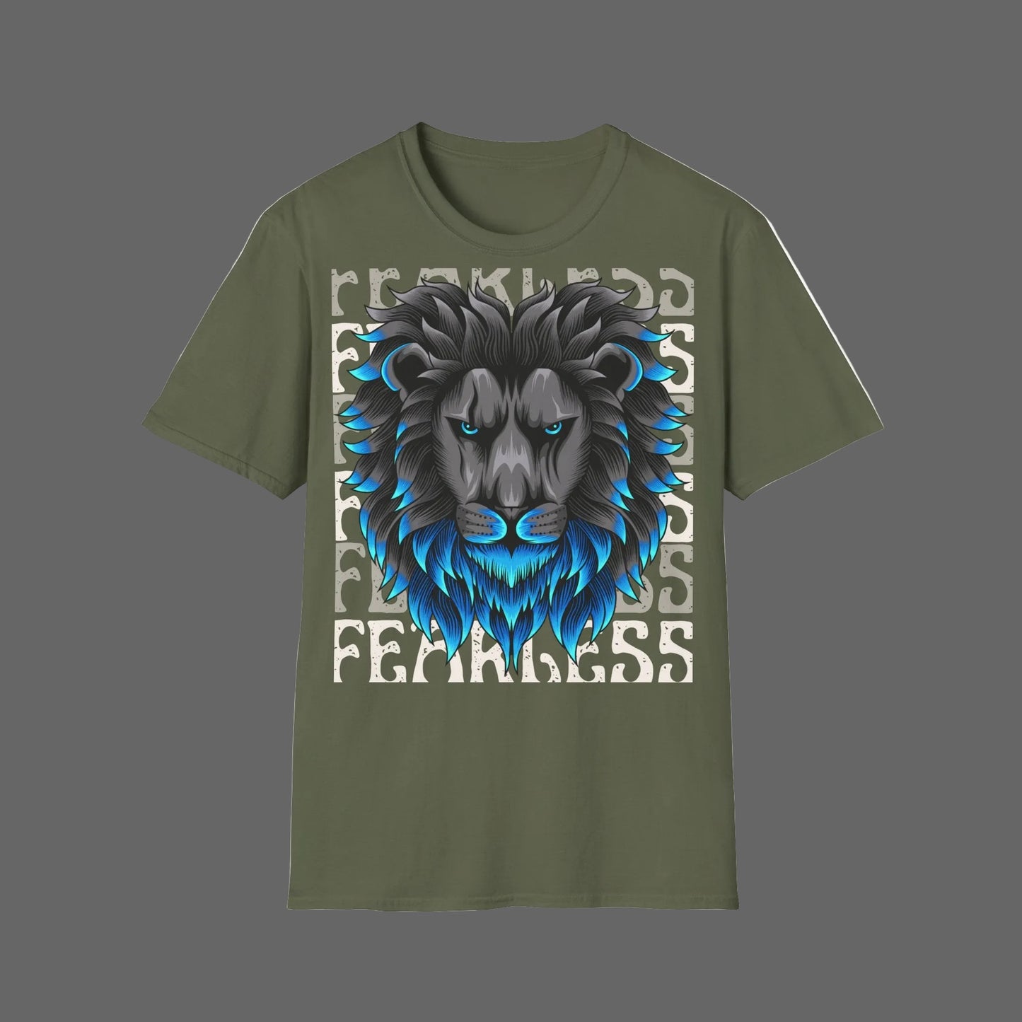 Fearless Lion T-Shirt — Blue Gradient Mane Graphic Tee