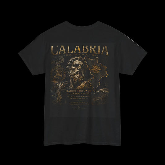 Calabria Heritage Tee — Vintage Map & Mythic Statue Graphic T-Shirt